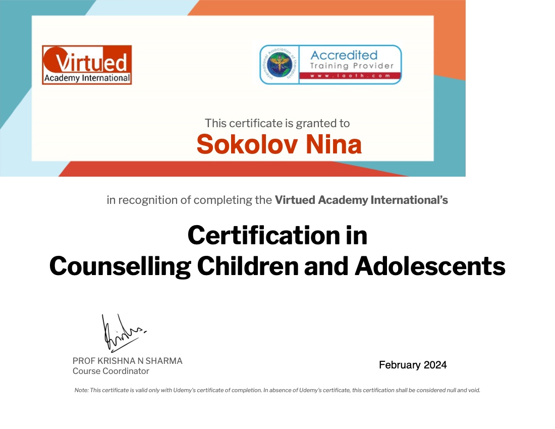 Counselling Children and Adolescents certificate