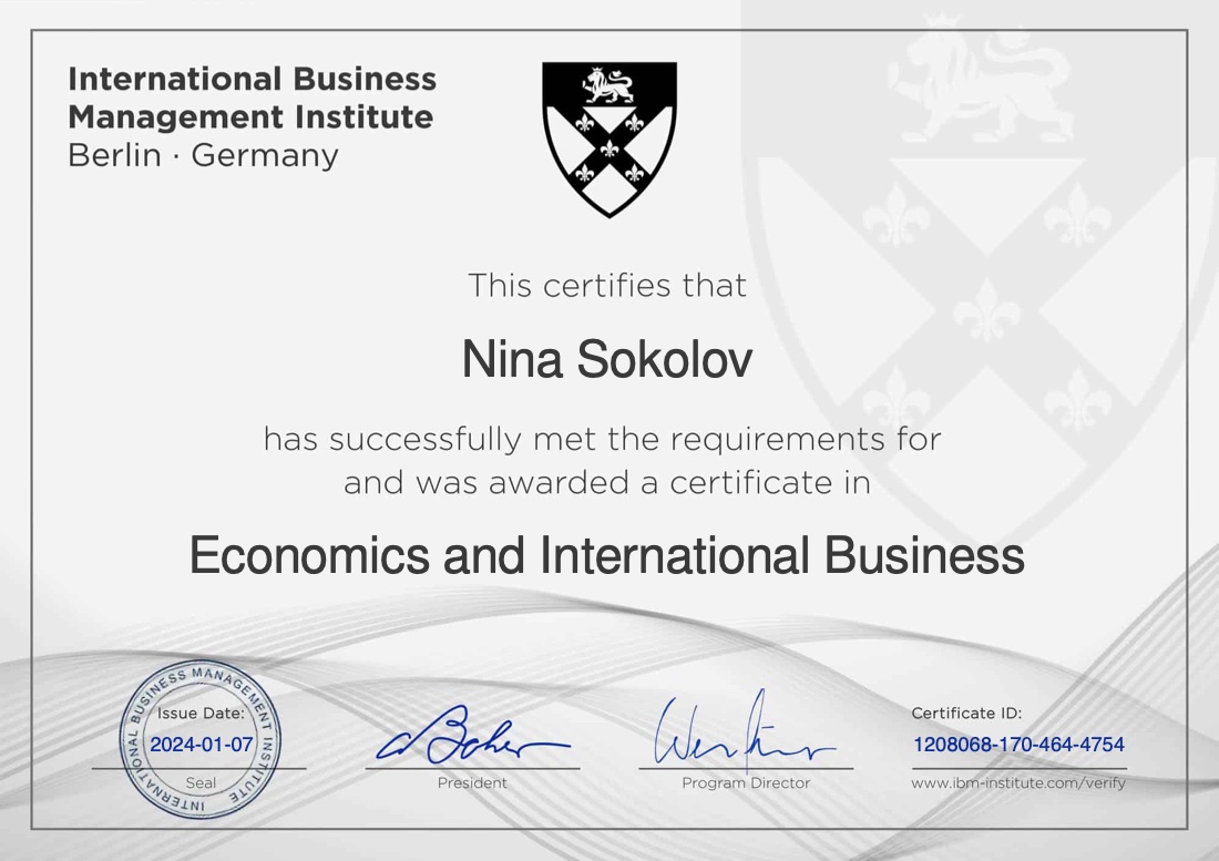 Economics & International Business certificate