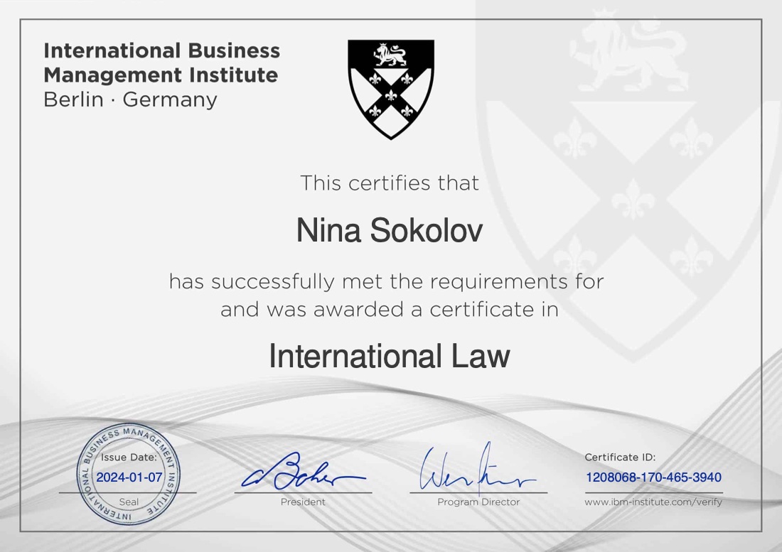 International Law certificate