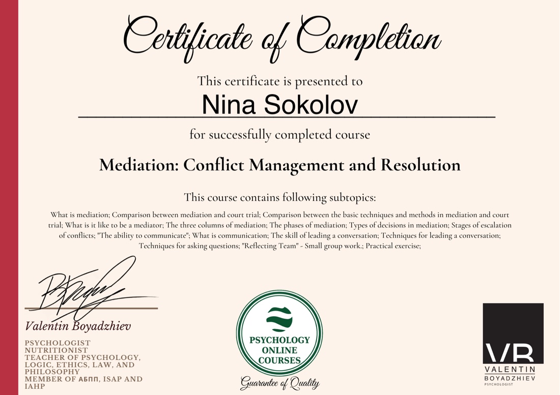 Mediation - Conflict Management & Resolution certification