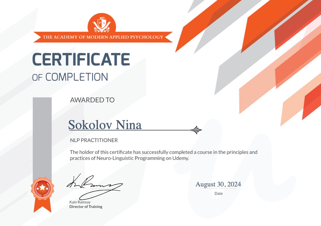 NLP Practitioner certificate