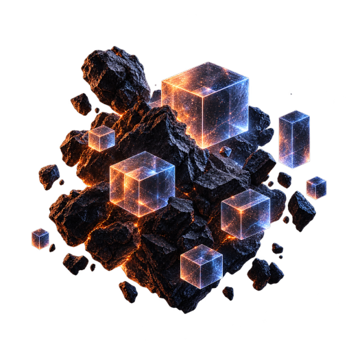 Glass building blocks emerging from rock, representing implementation