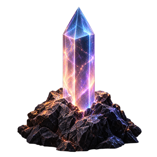 Crystal rising from a rock foundation, representing deployment